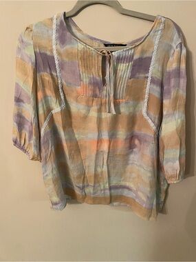 Lavender size L Pastel Striped Puff-Sleeve Women’s Top